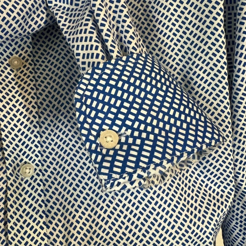 Sean John Long Sleeve Blue White French‎ Cuff Button Down Men's Size 16 - 34/35